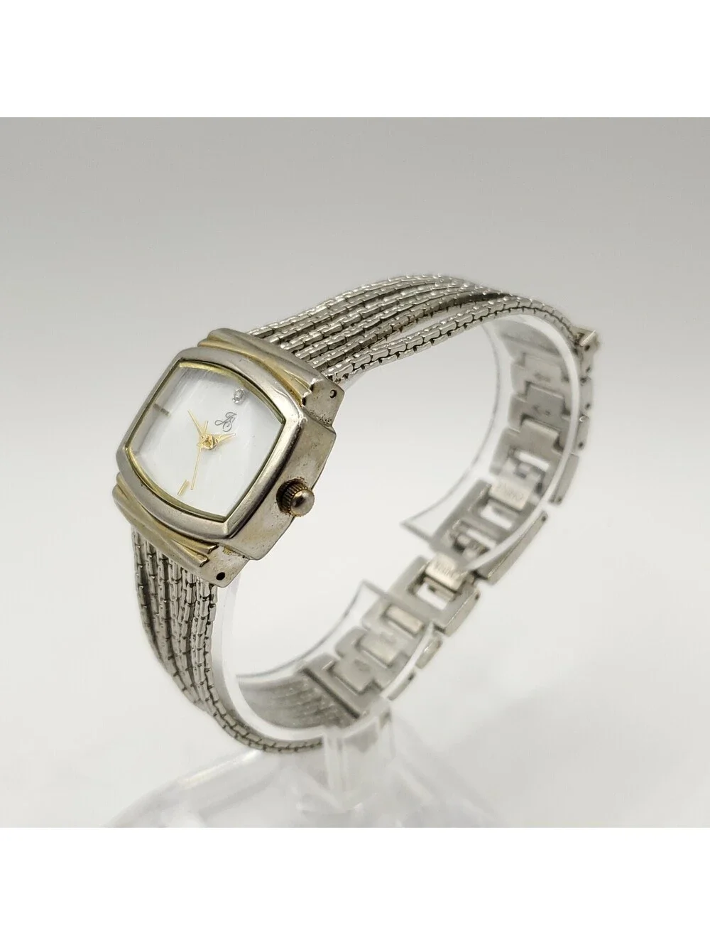 Jaclyn Smith Rectangle Quartz MOP Womens Watch 28mm Silver Tone New Battery